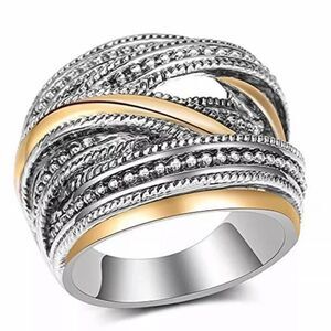 The Designer 2 Tone 925 Silver Statement Ring size 6